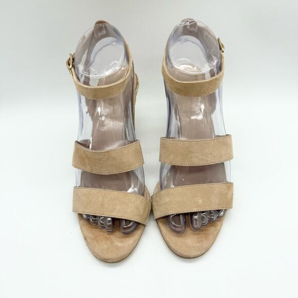 J. Crew Aubrey Mid-Heel Sandals Cream Suede Sz 7 Office Preppy Cocktail Minimal - Picture 5 of 11